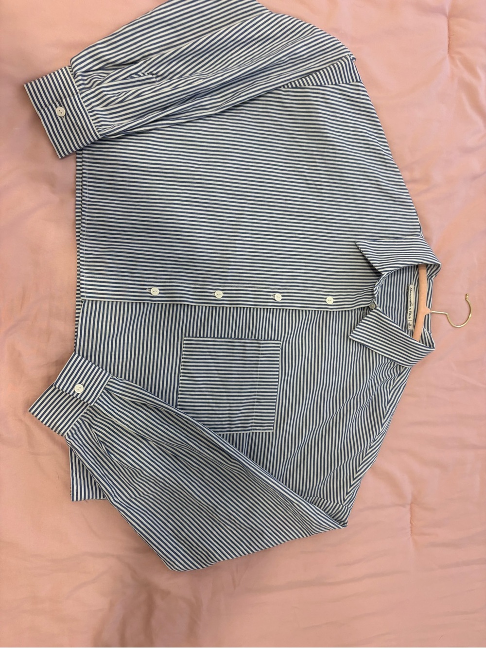 Abercrombie & Fitch Navy and White Striped Button-Up Shirt